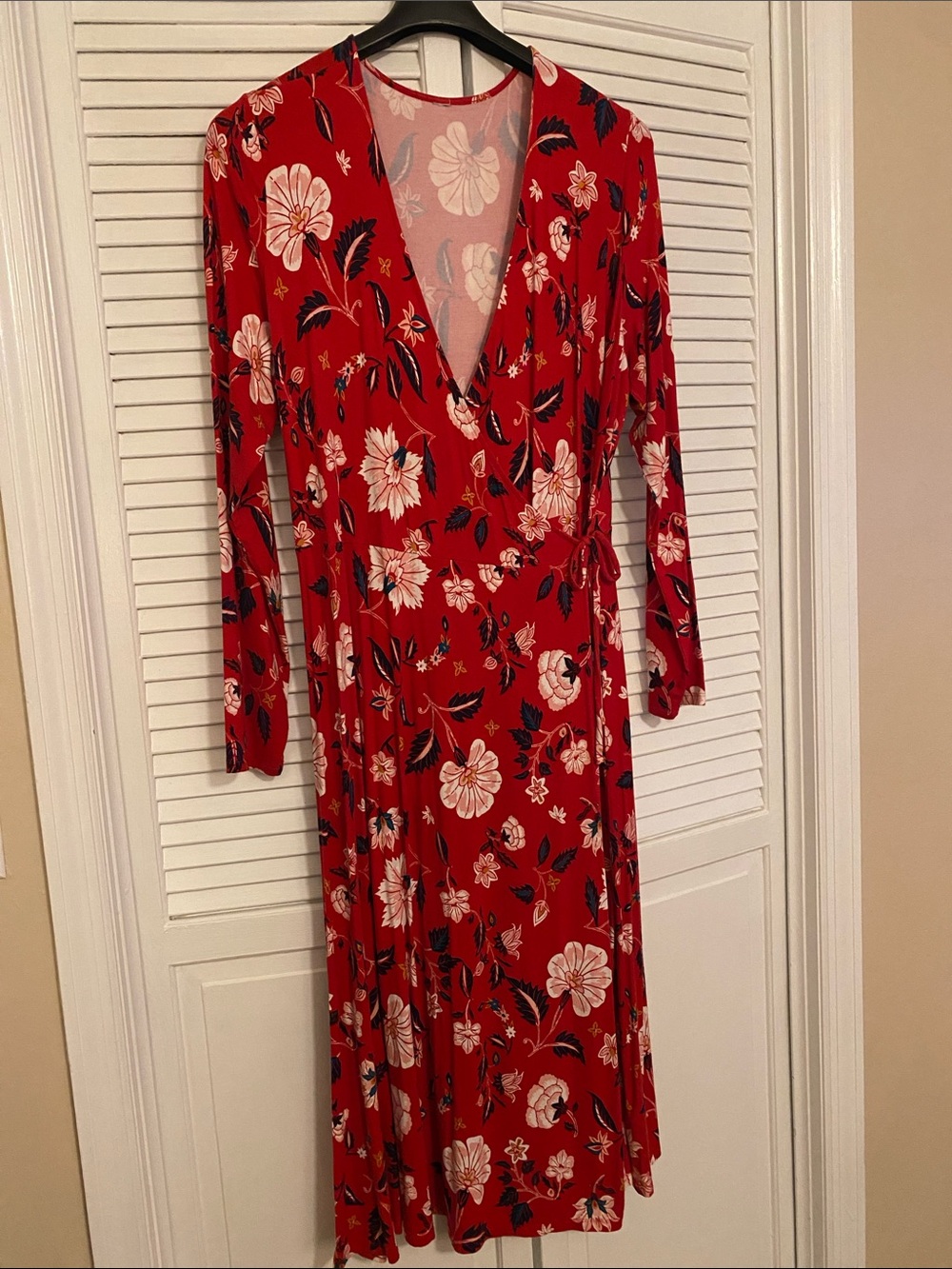 Old Navy Red Floral Wrap-Style Long Sleeve Dress